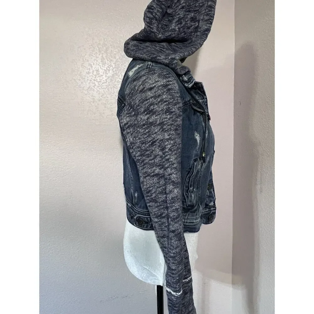 Free People Jean Jacket Hoodie Casual Grunge Cotton Fall Indie Distressed XS